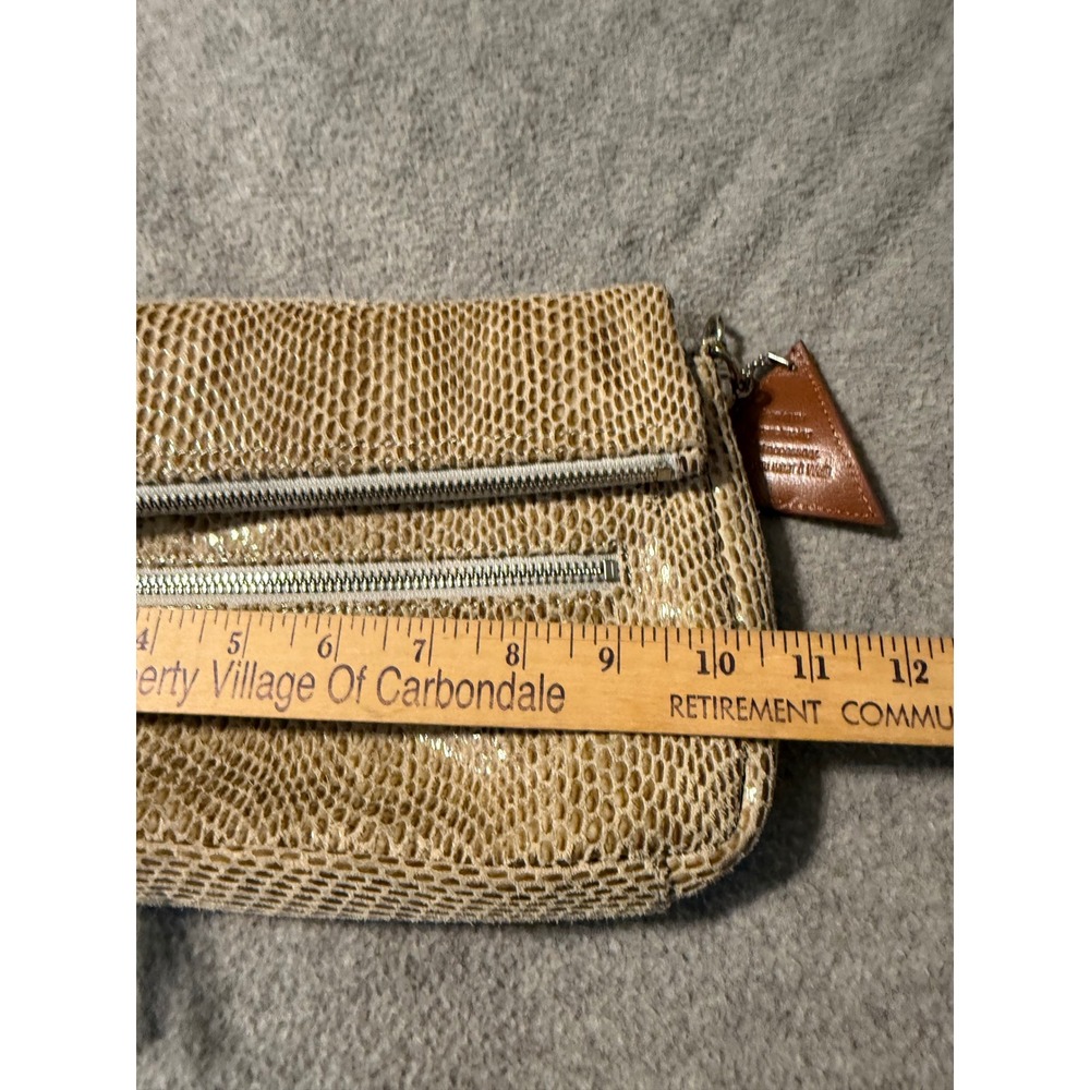 Sorial Beige Snakeskin Embossed Leather Crossbody Bag Silver Chain Strap Clutch - Picture 10 of 12